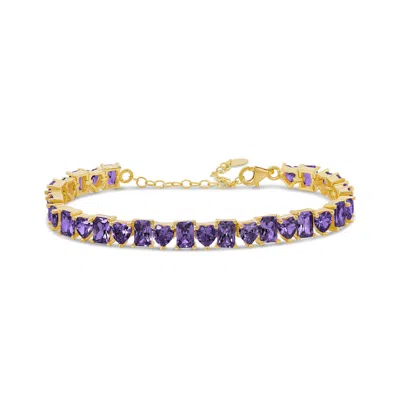 Shymi Women's Gold / Purple Heart And Emerald Shape Tennis Bracelet - Purple