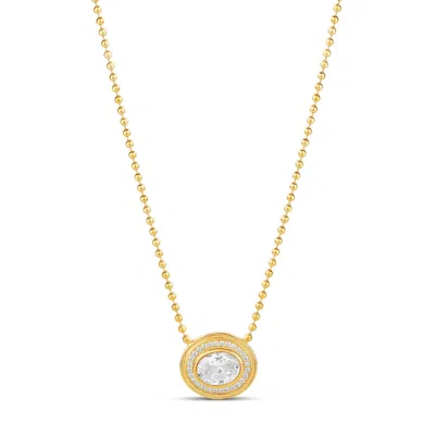 Shymi Women's Gold Statement Oval Pendant On A Beaded Ball Chain