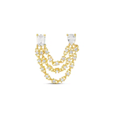 Shymi Women's Gold Two Stone Triple Chain Earring