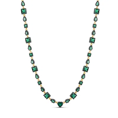 Shymi Women's Green / Black / Gold Multi Shape Black Rhodium Necklace - Green In Green/black/gold