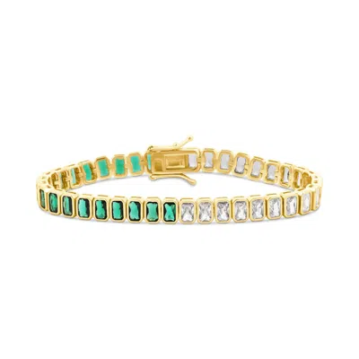 Shymi Women's Green / Gold Bezel-set Emerald Half Colored Tennis Bracelet - Emerald