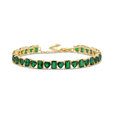 Shymi Women's Green / Gold Heart And Emerald Shape Tennis Bracelet - Green In Multi