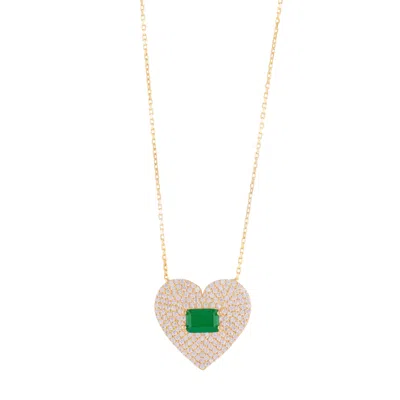 Shymi Women's Green / Gold Pave Heart & Stone Necklace - Gold & Green In Neutral