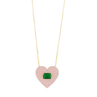 Shymi Women's Green / Pink Pave Heart & Stone Necklace - Green & Pink In Multi
