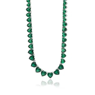 Shymi Women's Green / Silver Graduated Heart Tennis Necklace - Green In Multi