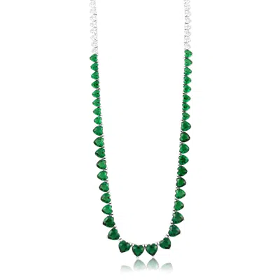 Shymi Women's Green / Silver Graduated Heart Tennis Necklace - Green In Metallic
