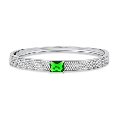 Shymi Women's Green / Silver Pave Bangle With Stone - Silver & Green
