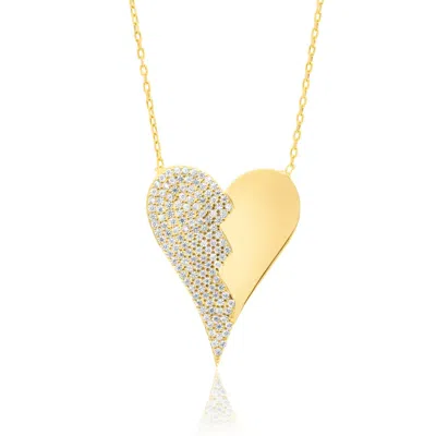 Shymi Women's Half Pave Heart Necklace - Gold