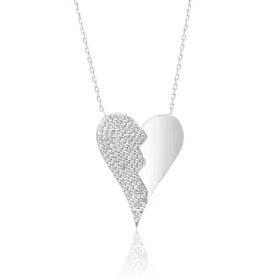Shymi Women's Half Pave Heart Necklace - Silver