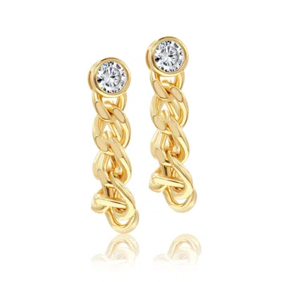 Shymi Women's Hanging Chain Front / Back Stone Earrings - Gold