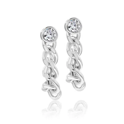 Shymi Women's Hanging Chain Front / Back Stone Earrings - Silver