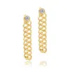 Shymi Women's Hanging Thin Chain Front / Back Stone Earrings - Gold