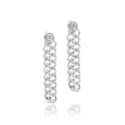 Shymi Women's Hanging Thin Chain Front / Back Stone Earrings - Silver
