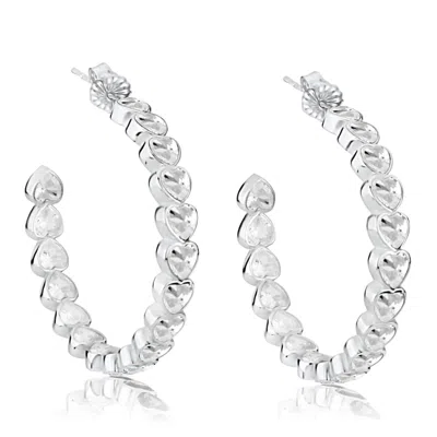 Shymi Women's Large Bezel Set Heart Hoops - Silver With White Stones