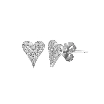 Shymi Women's Large Pave Heart Studs - Silver In White