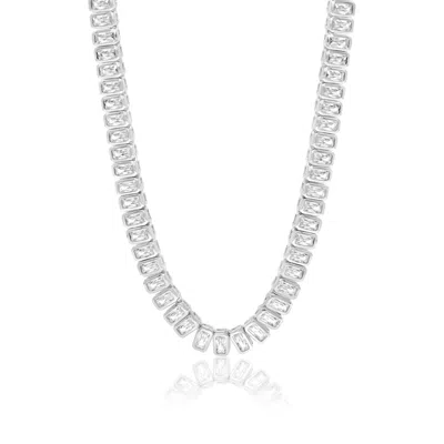 SHYMI WOMEN'S MINI EMERALD BEZEL-SET STATEMENT TENNIS NECKLACE - SILVER