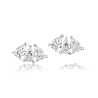 Shymi Women's Mini Pear Shape Curved Studs - Silver In White