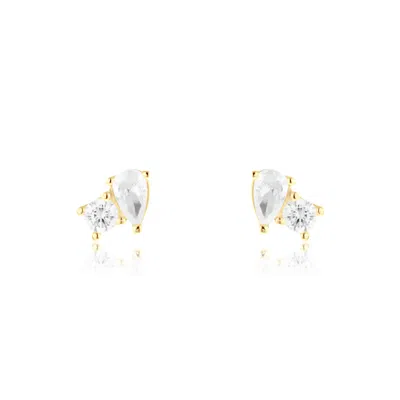 Shymi Women's Mini Two Stone Studs - Gold Emerald & Round