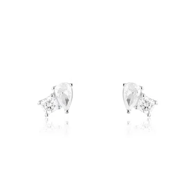 Shymi Women's Mini Two Stone Studs - Silver Emerald & Round