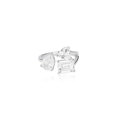 Shymi Women's Mixed Shape Three Stone Open Ring - Silver