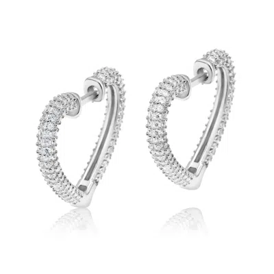 Shymi Women's Open Heart Pave Hoops - Silver