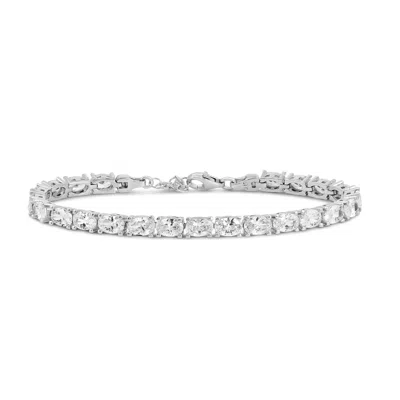 Shymi Women's Oval Prong Set Classic Tennis Bracelet - Silver In Orange