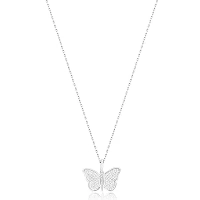 Shymi Women's Pave Butterfly Necklace - Silver In Metallic