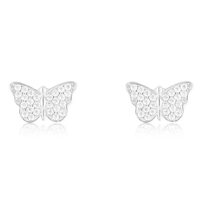 Shymi Women's Pave Butterfly Studs - Silver In White