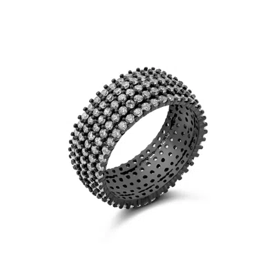 Shymi Women's Pave Cigar Ring - Black Rhodium With White Stones