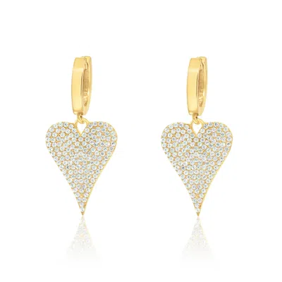 Shymi Pavé Heart Drop Huggie Hoop Earrings In Gold