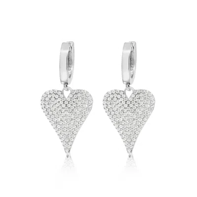 Shymi Women's Pave Heart Earrings - Silver