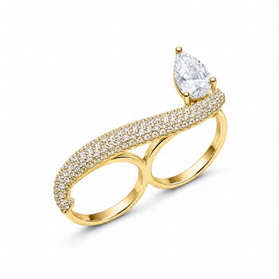 Shymi Women's Pave Pear Double Finger Ring - Gold