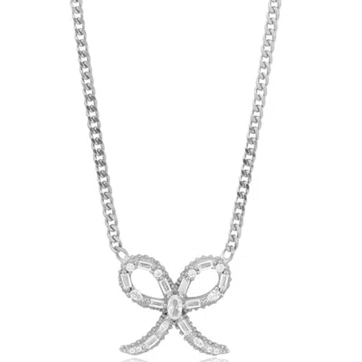 Shymi Women's Pave Ribbon On A Curb Chain - Silver In Metallic