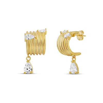 Shymi Women's Pear Drop Fluted Hoops - Gold