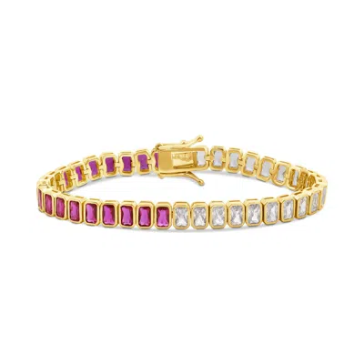 Shymi Women's Pink / Gold Bezel-set Emerald Half Colored Tennis Bracelet - Ruby