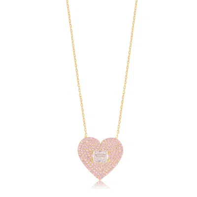 Shymi Women's Pink / Gold Pave Heart & Stone Necklace - Gold & Pink In Multi