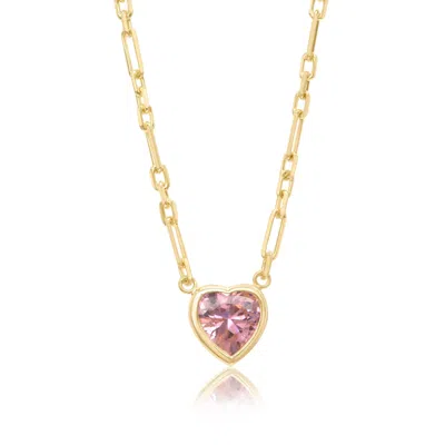Shymi Women's Pink / Purple Bezel Heart On A Paperclip Necklace - Pink