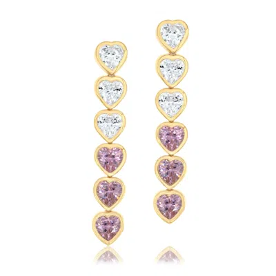 Shymi Women's Pink / Purple / Gold Heart Drop Earrings - Half Pink & Half White In Multi