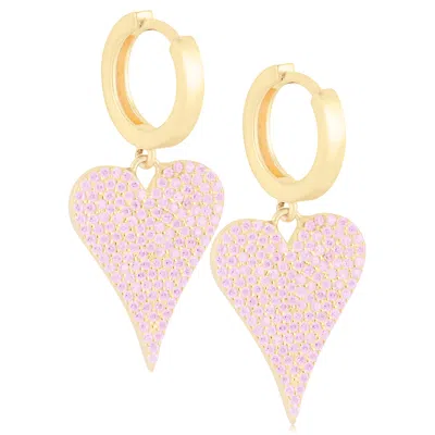Shymi Women's Pink / Purple / Gold Pave Heart Earrings - Light Pink