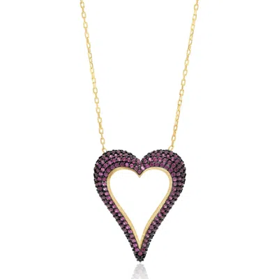 Shymi Women's Pink / Purple Pave Cutout Wide Heart Necklace - Pink In Gold