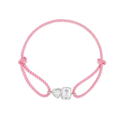 Shymi Women's Pink / Purple / Silver Cord Bracelet - Pink & Silver One Heart & One Emerald Stone