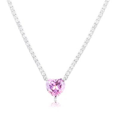 Shymi Women's Pink / Purple / Silver Fancy Heart Silver Heart Tennis Necklace - Pastel Pink In Multi