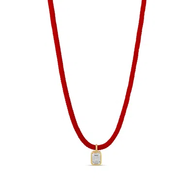 Shymi Women's Red / Gold Colored Cord Necklace With Emerald Stone - Gold & Red