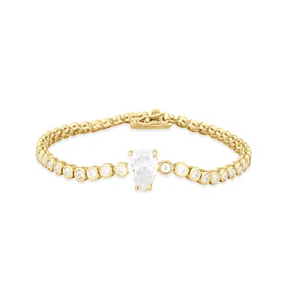 Shymi Women's Round Tennis With Center Pear Stone - Gold