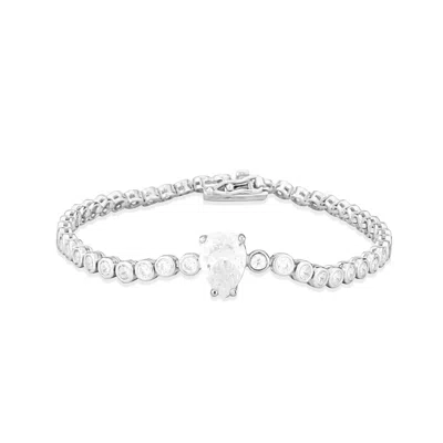 Shymi Women's Round Tennis With Center Pear Stone - Silver