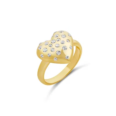 Shymi Women's Scattered Stone Puffy Heart Ring - Gold