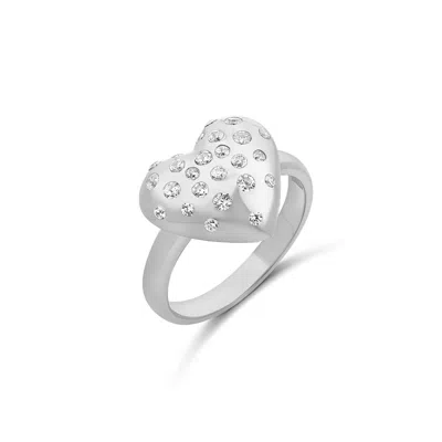 Shymi Women's Scattered Stone Puffy Heart Ring - Silver