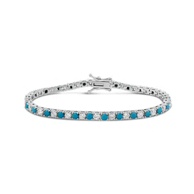Shymi Women's Silver / Blue Alternating Color Tennis Bracelet - Silver & Turquoise In Metallic