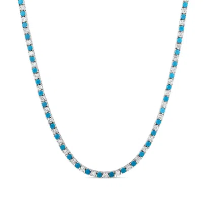 Shymi Women's Silver / Blue Alternating Color Tennis Necklace - Silver & Turquoise In Silver/blue