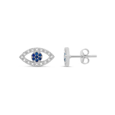 Shymi Women's Silver / Blue Pave Evil Eye Studs - Silver And Blue